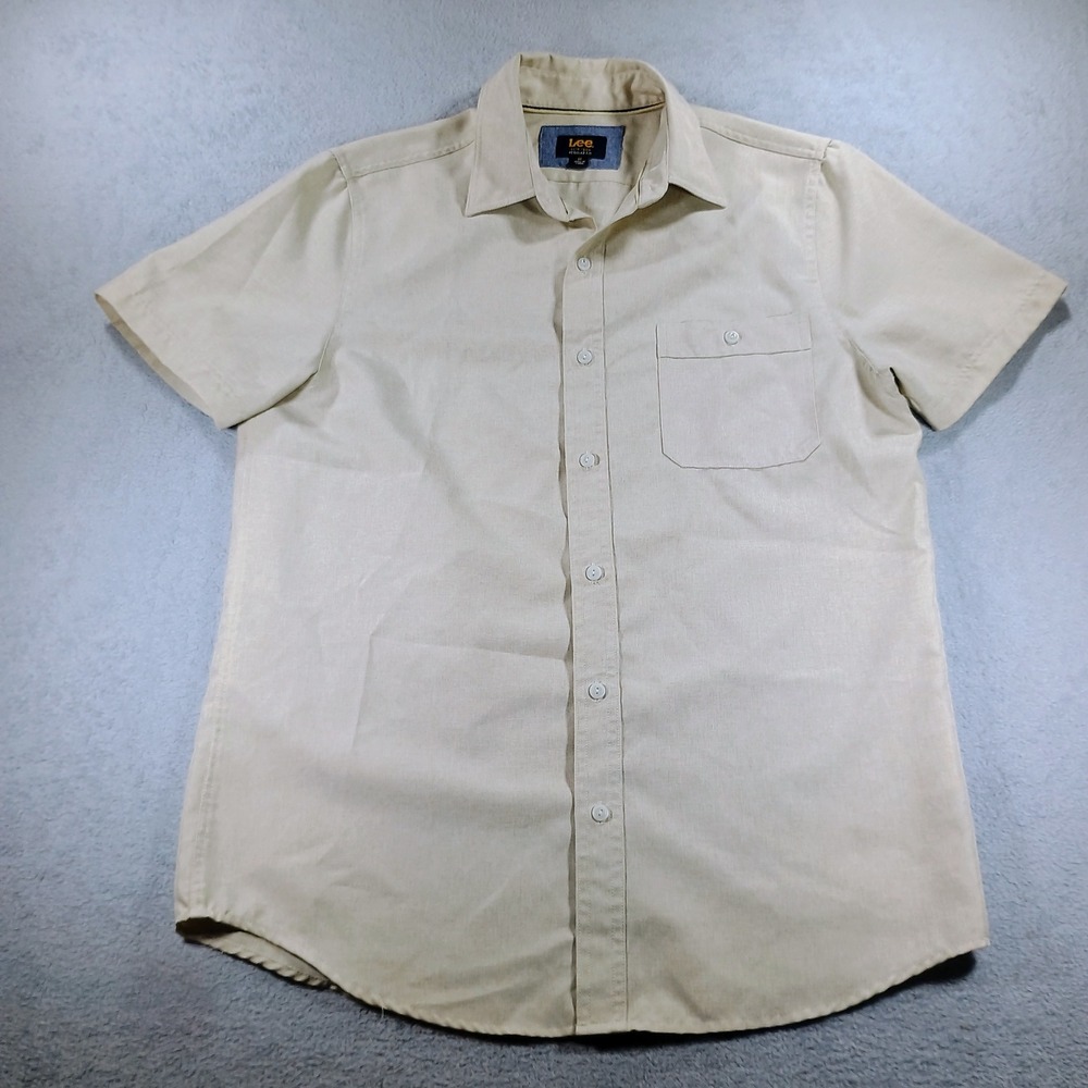 Lee Mens Regular Fit Short Sleeve Button Down Tan Medium Chest Pocket